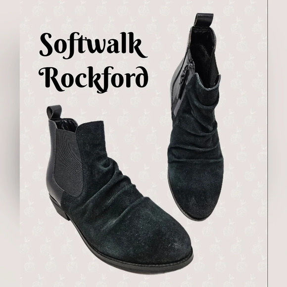 Softwalk Rockford Booties Womens Sz 8W Black Distressed Suede Slouchy - Picture 1 of 13